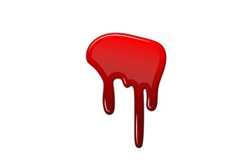 Blood drip 3d. Halloween bloodstain isolated white background. Splatter stain. Horror drop flow. Red scare ink. Blot texture. Colorful splash. Stream bleeding. Flowing liquid Vector illustration