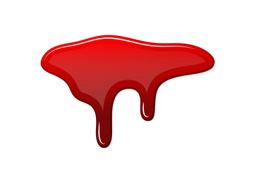 Blood drip 3d. Halloween bloodstain isolated white background. Splatter stain. Horror drop flow. Red scare ink. Blot texture. Colorful splash. Stream bleeding. Flowing liquid Vector illustration