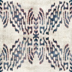 Seamless grungy tribal ethnic tapestry rug motif pattern. High quality illustration. Distressed old looking native style design in faded colors. Old artisan textile seamless pattern.