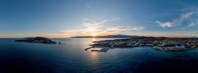 Fototapeta premium Greece, small cyclades islands, Koufonisia aerial drone panoramic view of Koufonisi at sunset