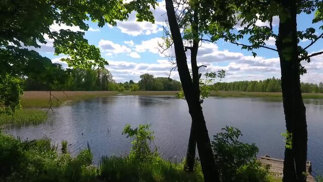 Drone shot of big lake in summer. High quality FullHD footage