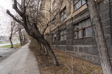 Magnitogorsk, Russia - April 28, 2021: big old house. Pushkin street.