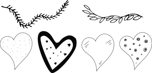 Hearts in black and white., love, element, white, black, graphic, romantic, illustration, design.