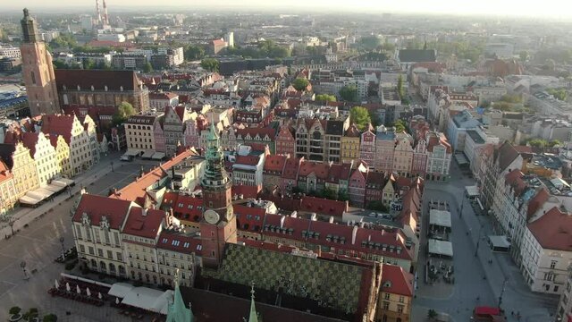Aerial view of Main Market Square of Wroclaw, Poland