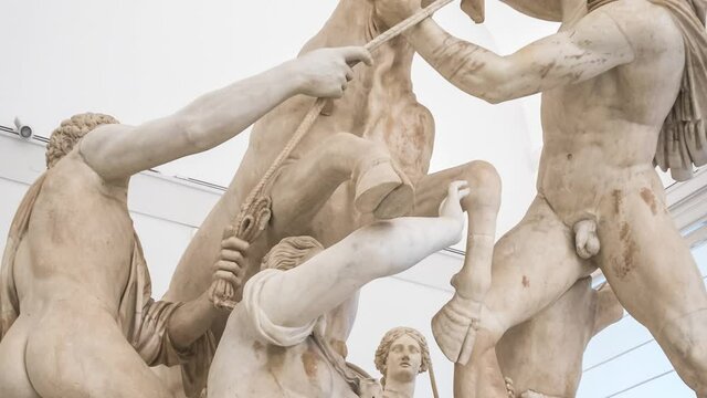 Ancient Roman statue and frescoes in MANN National Archeological Museum of Naples in Italy. Europe
