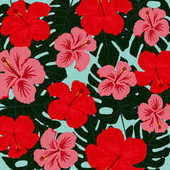 vector seamless pattern with red flowers illustration