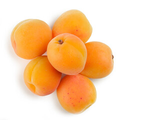 Sweet ripe apricots top view isolated on white background. Fresh fruits.