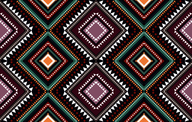 Aztec geometric ethnic seamless pattern design. Aztec fabric carpet mandala ornament native boho chevron textile decoration. Embroidery vector illustrations background.