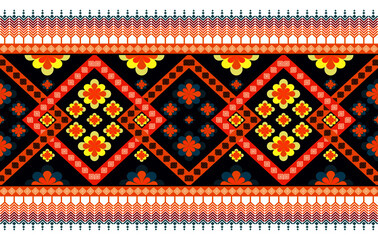 Aztec geometric ethnic seamless pattern design. Aztec fabric carpet mandala ornament native boho chevron textile decoration. Embroidery vector illustrations background.