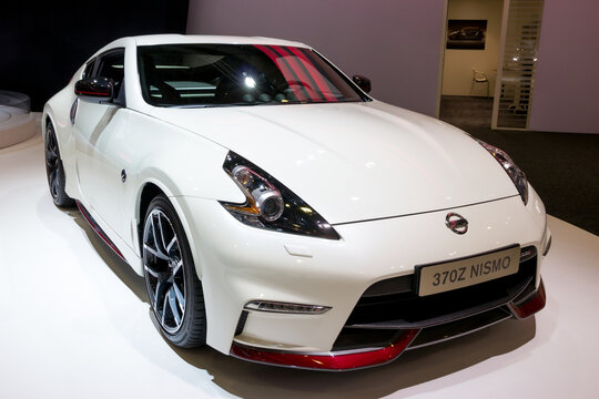 Nissan 370Z Nismo Sports Car Showcased At The Brussels Expo Autosalon Motor Show. 