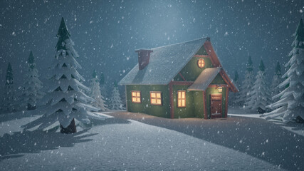 Stylized abstract advent background 3d llustration with falling snow