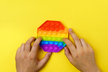 Rainbow anti stress toy fidget. Silicone toy antistress pop it.