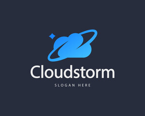Abstract spin cloud geometric colorful gradient logo design template. Minimalistic data, upload, storage vector sign symbol mark logotype.