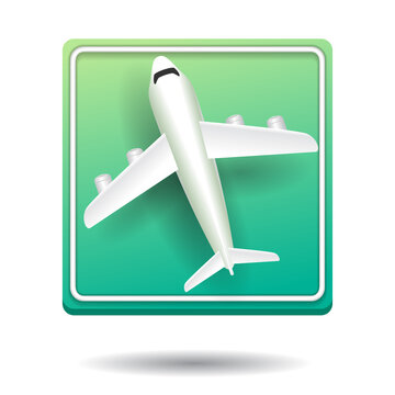 air plane traffic sign 3D rendering icon in front of green rectangle. vector illustration