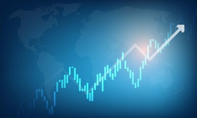 Market trend in crypto currency or stocks. Trade exchange background, up arrow graph for increase in rates. Cryptocurrency price chart  blockchain technology. 