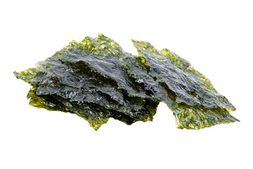 Crispy nori seaweed isolated on white background. Dry seaweed sheets.