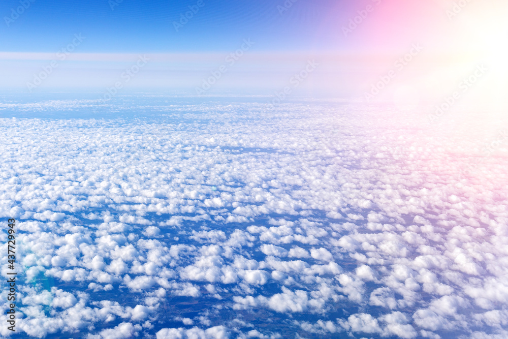 Sticker view of a cloud with a blue sky from the window. with space to copy text
