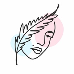 Girl's face and feather