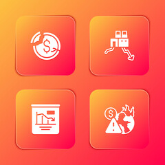 Set Dollar rate decrease, Shutdown of factory, Pie chart infographic and Global economic crisis icon. Vector