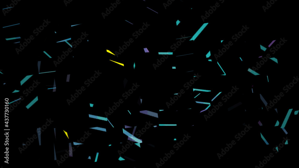 Wall mural abstract particles of shards of glass in the reflected rays of the sun in a chaotic motion. 4k. isol