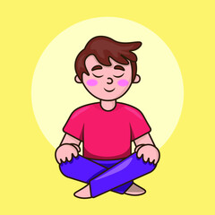 Illustration of young man meditating. Cartoon style vector illustration. Flat vector. 