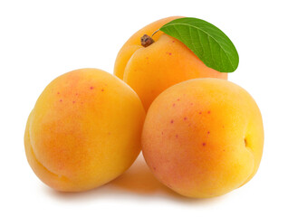 Sweet ripe apricots isolated on white background. Fresh fruits.