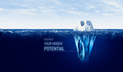 Discover your hidden potential concept with iceberg - obrazy, fototapety, plakaty