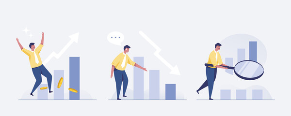 Businessman  analyzing growth charts concept. illustration Vector