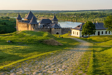 Fototapeta na wymiar The Khotyn Fortress is a fortification complex located on the right bank of the Dniester River in Khotyn, Chernivtsi Oblast of western Ukraine.