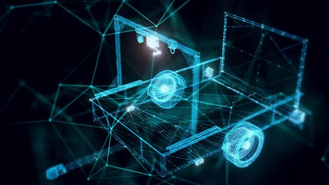 Trailer Lift Assembly hologram Close up. High quality 4k footage