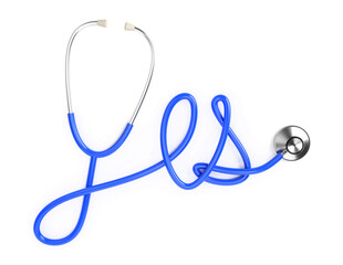Blue Stethoscope make wording "Yes"  on white background