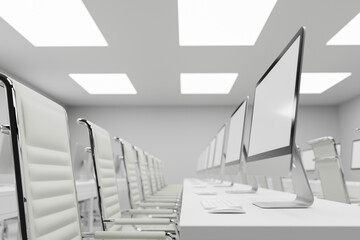 White Computer room or classroom with shallow depth of field effect