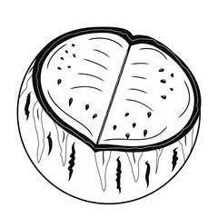 Watermelon fruit icon. Creative illustration. Black sketch. Idea for decors, logo, patterns, papers, covers, gifts, damask, summer and autumn holidays, organic food themes. Isolated vector art.