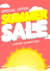 Summer Sale, discount poster design template, special offer, promotion banner, vector illustration