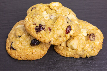 homemade cookies with cranberry, white chocolate and macadamia nuts