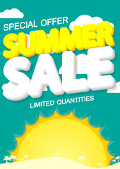 Summer Sale, discount poster design template, special offer, promotion banner, vector illustration