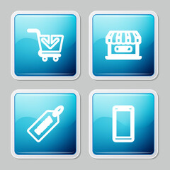 Set line Add to Shopping cart, Online shopping, Price tag with New and Smartphone, mobile phone icon. Vector