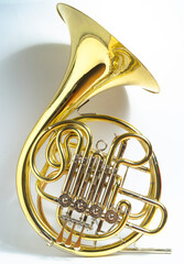 French horn brass wind musical instrument