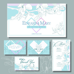 wedding invitation card with magnolia flowers