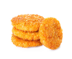 Tasty lentil cutlets on white background