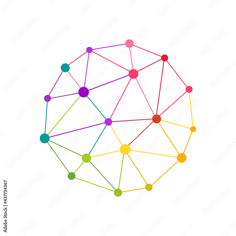 Wall mural abstract circle and sphere made of colorful lines and dots. network, networking, connection and stru