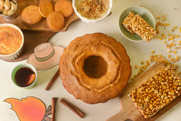 Traditional food for Festa Junina (June Festival) on white background