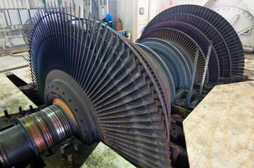 Rotor turbine of power electric 30 megawatts generator in geothermal power plant, maintenance jobs in electric power plant © Victor
