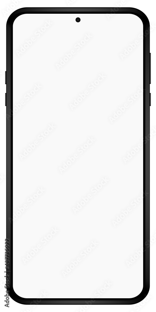 Fototapete Modern smartphone black color with blank screen isolated on white background vector mockup. Front view of android multimedia mobile phone easy to edit and put your image or text..