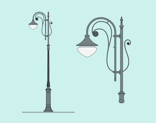 Classic street lamp. Outdoor lighting of the city. Urban design. Design of parks and squares. Garden lamps. Modern architecture. Luxury landscape design. Lamp post project. Industrial sketch.	
