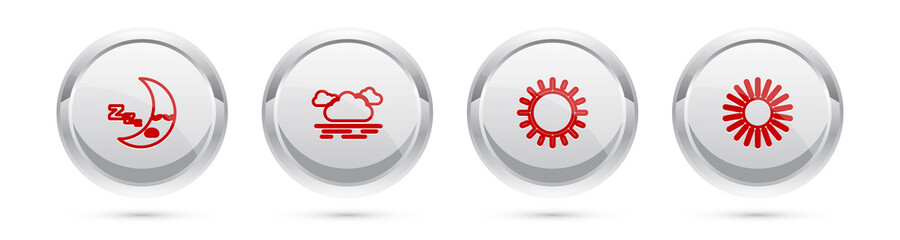 Set line Moon icon, Cloud, Sun and . Silver circle button. Vector