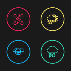 Set line Cloud with snow and rain, lightning, Cloudy and Storm icon. Vector