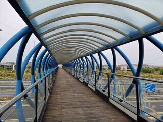 Wooden bridge over the highway in Mostoles