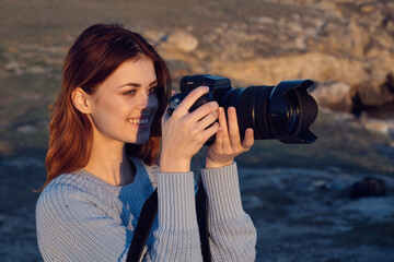 cheerful woman outdoors photographer landscape travel professional