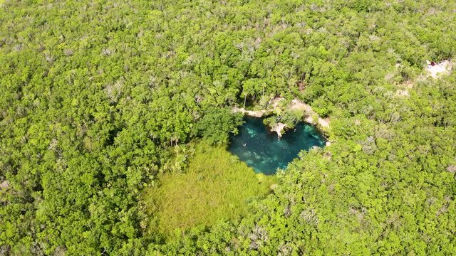 Aerial view of the beautiful heart shaped cenote 